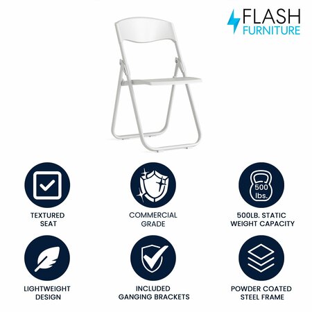 Flash Furniture Folding Chair, Plastic, Heavy Duty, White RUT-I-WHITE-GG